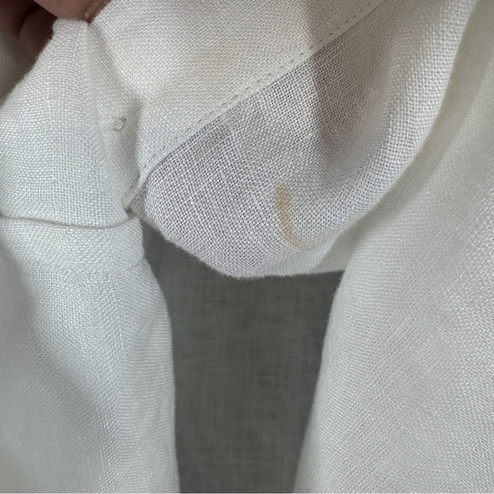 Club Monaco Linen Boho Blouse White XS Embroidered Sleeve Button Shirt Summer - Picture 7 of 16